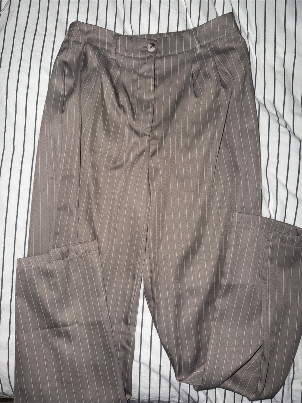 Classic Women's Pinstripe Dress Pants in Taupe